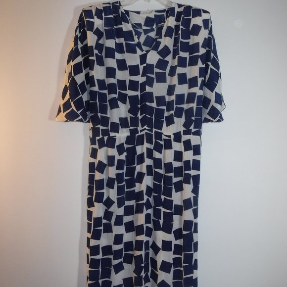 v-neck chiffon kimono-style geometric-print dress, vintage 1970s-1980s - Picture 8 of 16